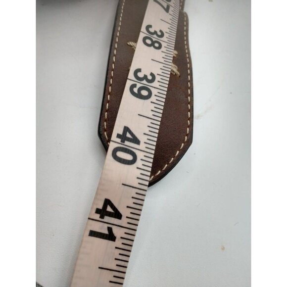 Nocona Western Embroidered Brown Leather Belt With Ornate Silver Buckle & Rhines - Picture 7 of 10